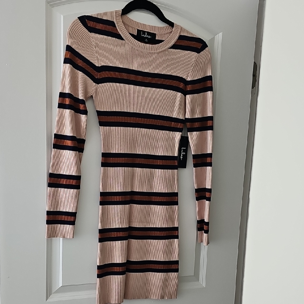 Lulu's Blush and Black Striped Long Sleeve Dress